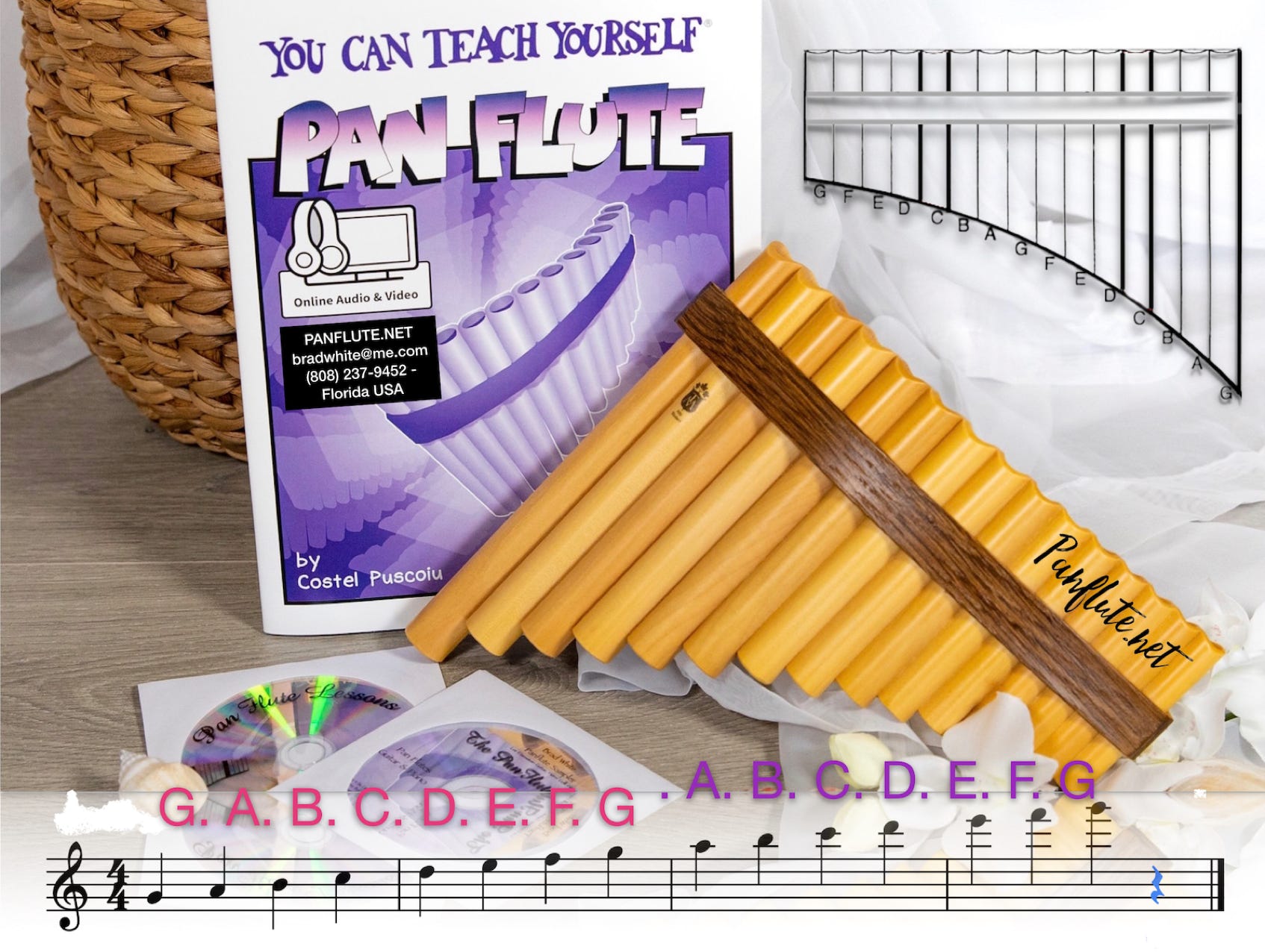 15 Pipe Pocket Pan Flute with You Can Teach Yourself Pan Flute  book.